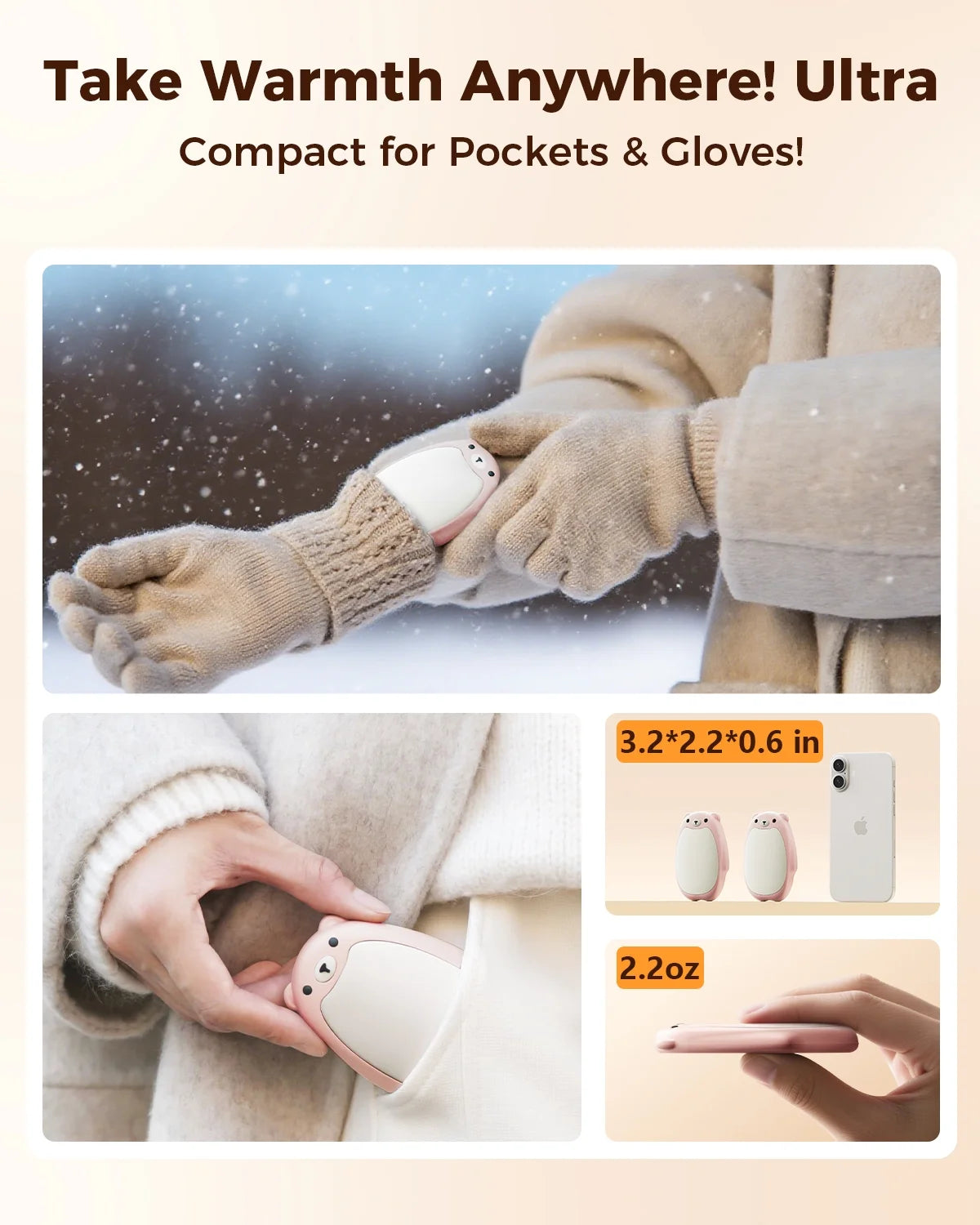 Rechargeable Hand Warmers 2 Pack – Cute Bear, 3 Heating Level Magnetic Handwarmers, Reusable Portable Heater, Christmas Gifts for Kids Teens","Features":["Long Lasting"]